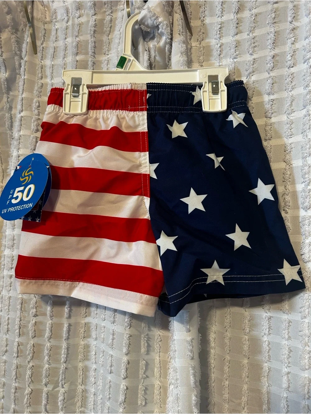 Kids' Toddler Boys size 2T Patriotic Flag Swim Trunks - Red & Blue